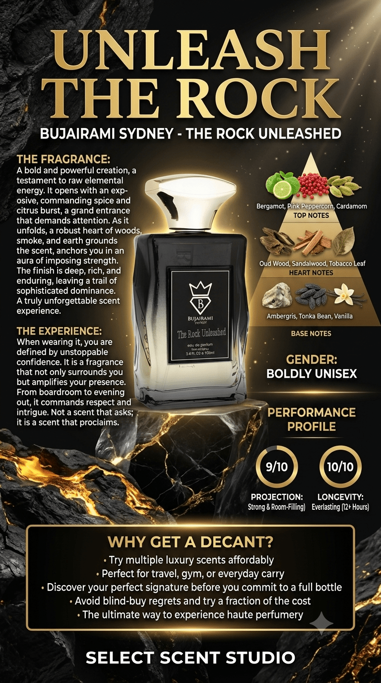 Bujairami The Rock Unleashed- Decant fragrance decant - Select Scent Studio