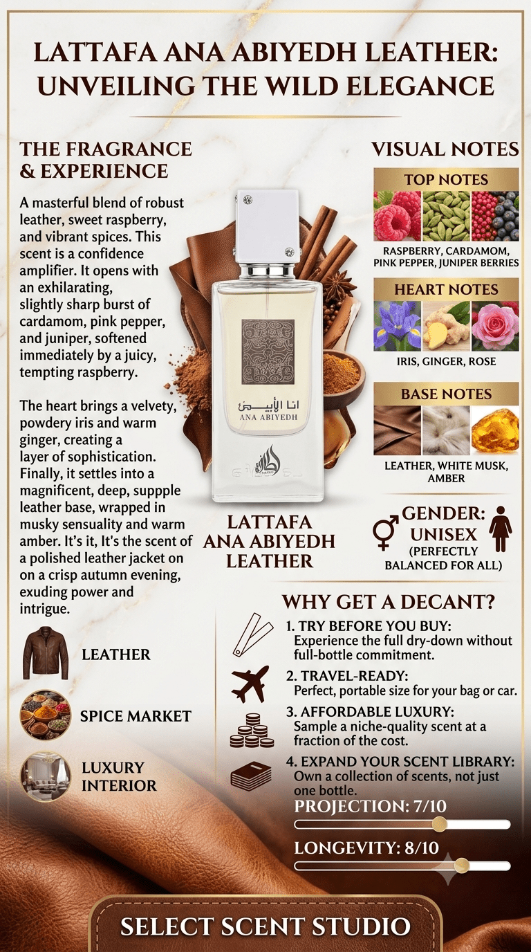 Lattafa Ana Abiyedh Leather - decant fragrance decant - Select Scent Studio
