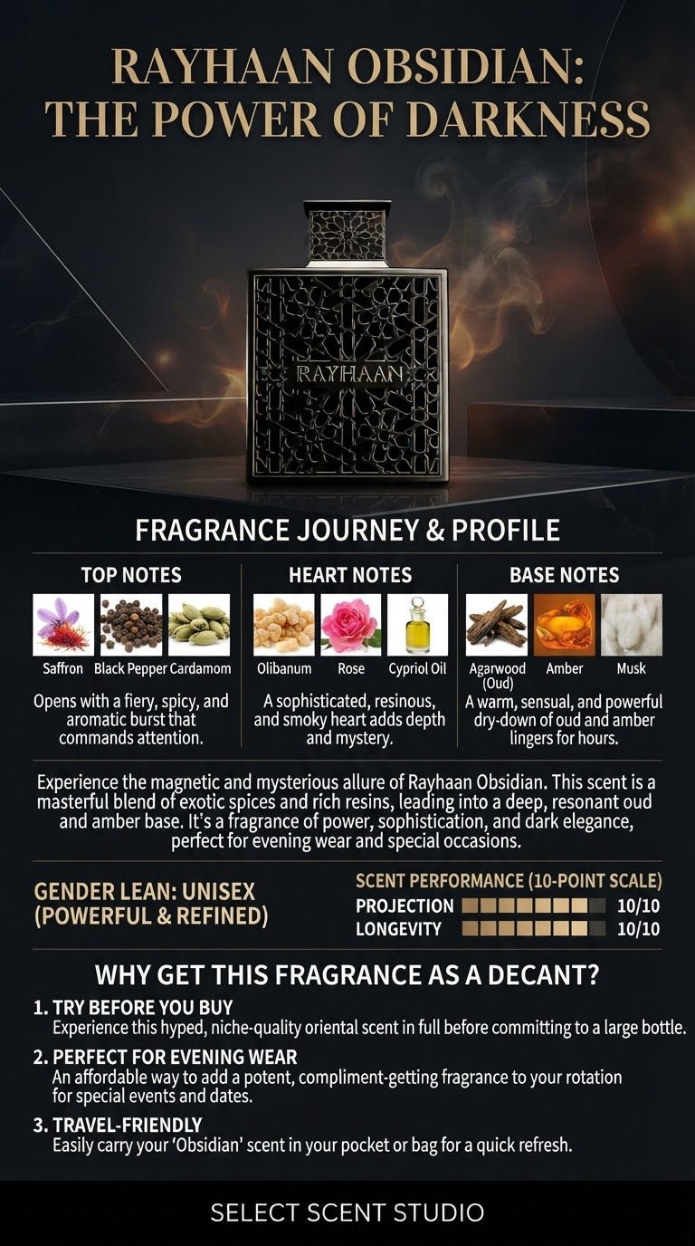 Rayhaan Obsidian- Decant fragrance decant - Select Scent Studio