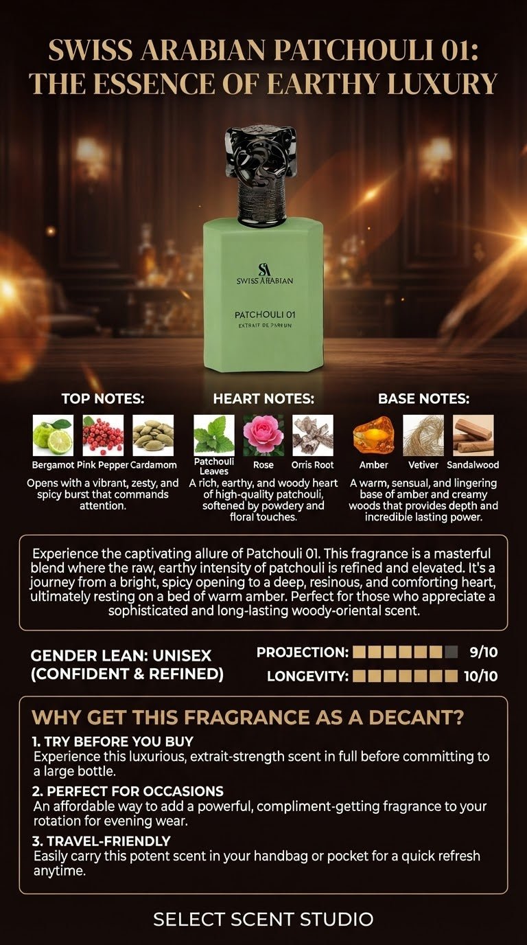 Swiss Arabian Patchouli 01 - Decant fragrance decant - Select Scent Studio